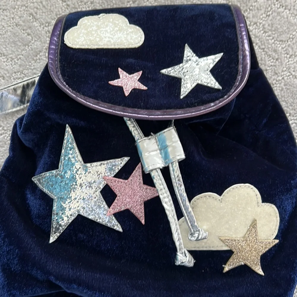 To the sky blue velvet backpack